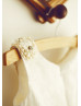 Beaded Peter Pan Collar Ivory Lace Tulle Vintage Flower Girl Dress